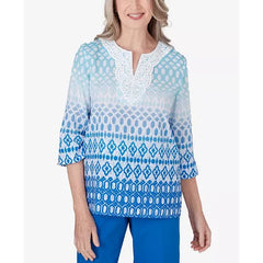 Alfred Dunner Petite Neptune Beach Ombre Diamond Print Tunic, Size PM