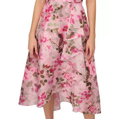Adrianna Papell Women's Printed One Shoulder High Low Dress for Elegant and Contemporary Style, Pink Multi