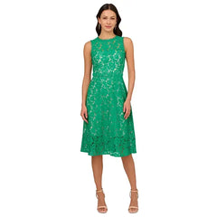 Adrianna Papell Womens Sleeveless Lace Midi Dress, Elegant Special Occasion or Evening Outfit