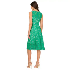 Adrianna Papell Womens Sleeveless Lace Midi Dress, Elegant Special Occasion or Evening Outfit