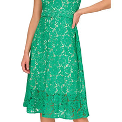 Adrianna Papell Womens Sleeveless Lace Midi Dress, Elegant Special Occasion or Evening Outfit