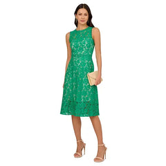 Adrianna Papell Womens Sleeveless Lace Midi Dress, Elegant Special Occasion or Evening Outfit