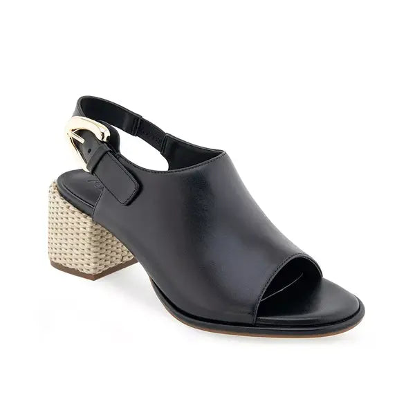 Aerosoles Womens Nora Buckle Strap Chunk Heel Sandals Stylish Comfortable Footwear, Black Leather
