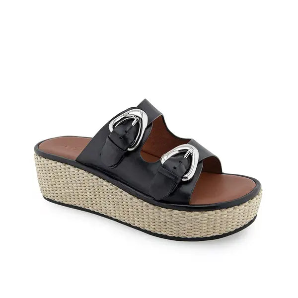 Aerosoles Womens Darcy Wedge Sandals Elegant Everyday Comfort , Black Leather