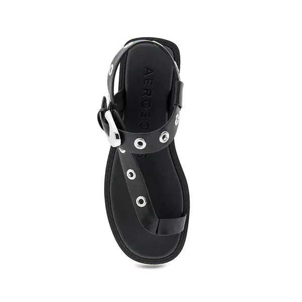 Aerosoles Women's Cedar Embellished Sandals, Stylish Comfortable Dressy Footwear, Black Polyurethane, Size 5M