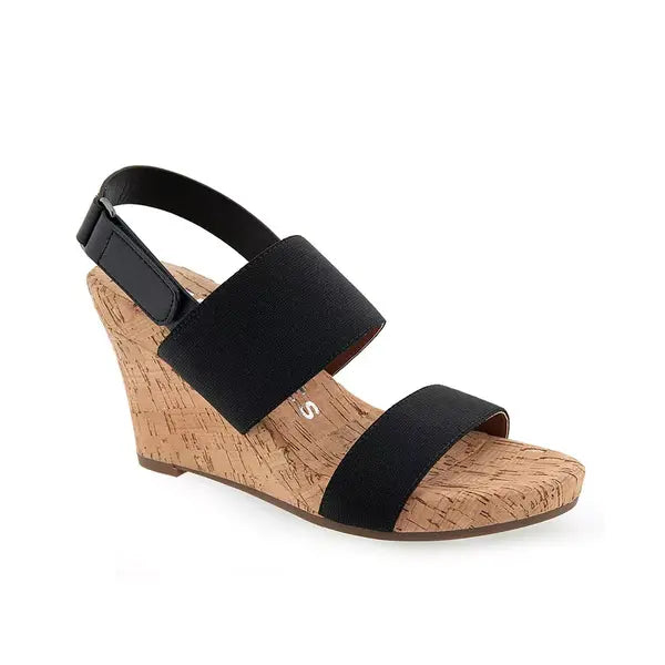 Aerosoles Cetara Tailored Loafer, Wedge Stylish Comfortable Slip On Shoes, Black Elastic