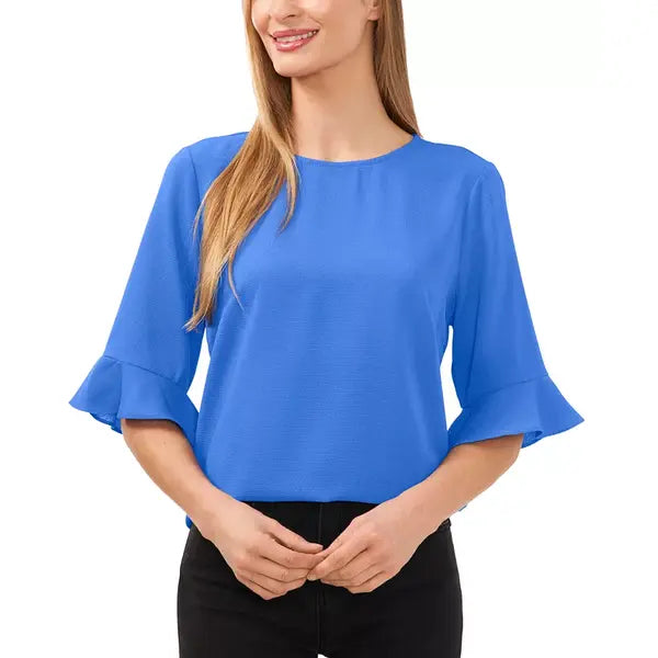Macy's Women's Ruffled Cuff 3/4-Sleeve Crew Neck Blouse-Tropic night