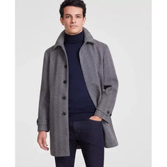 Men's Herringbone Charcoal Overcoat