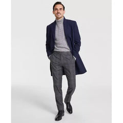 Men's Classic-Fit Wool Blend Herringbone Overcoat-Navy