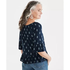 Women's Printed 3/4-Sleeve On-Off Top, Created for Macy's-Navy floral