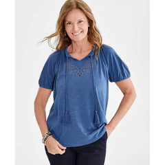 Women's Embroidery Vacay Top, Created for Macy's-Fuchsia-Blue