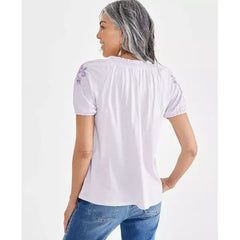 Women's Embroidery Vacay Top, Created for Macy's-Fuchsia-Lavendar