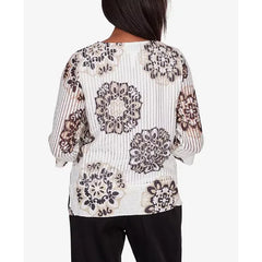 Alfred Dunner Women's Opposites Attract Medallion Textured Crew Neck Top, Multi , Size small