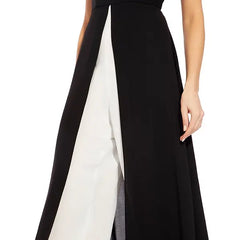 Colorblocked Overlay Jumpsuit for Chic and Modern Elegance , Black/Ivory