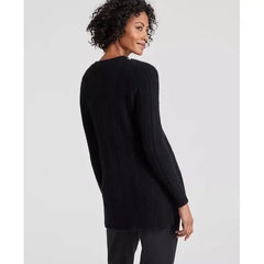 Women's Cashmere Embellished Cable-Knit Tunic Sweater, Created for Macy's-Classic black