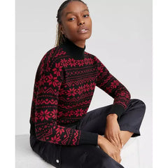 Women's 100% Cashmere Fair Isle Mock Neck Sweater, Created for Macy's-Classic black bombo