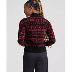 Women's 100% Cashmere Fair Isle Mock Neck Sweater, Created for Macy's-Classic black bombo