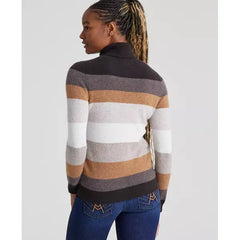 Women's Striped 100% Cashmere Turtleneck Sweater, Created for Macy's-Pearl Taupe Heather Combo