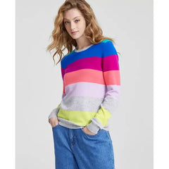 Women's 100% Cashmere Striped Crewneck Sweater, Created for Macy's-Bright marine combo