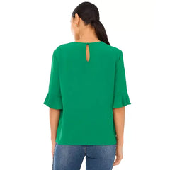 Macy's Women's Ruffled Cuff 3/4-Sleeve Crew Neck Blouse-Lush green