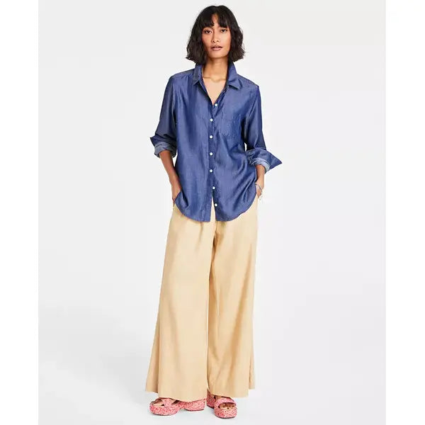 Women's Chambray Shirt, Created for Macy's-Dark Spring