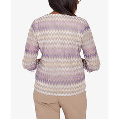 Alfred Dunner Charm School Women's Sparkling Zig Zag Stripe Top, Multi, Size M