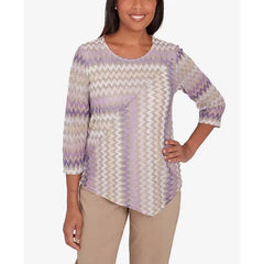 Alfred Dunner Charm School Women's Sparkling Zig Zag Stripe Top, Multi, Size M