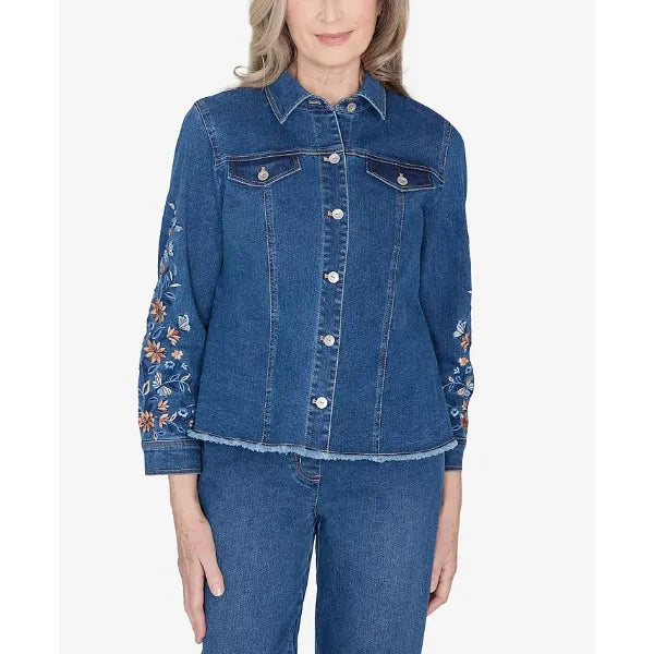 Alfred Dunner Scottsdale Women's Floral Embroidered Fringe Jacket, Meddenm , Size S