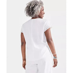Petite Crochet-Trim Top, Created for Macy's-White