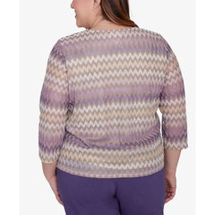 Alfred Dunner Plus Size Charm School Sparkling Zig Zag Stripe Top, Multi , Size 3X