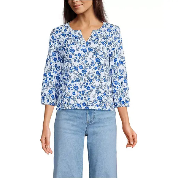 Macy's Women's Slub Top-Royal cobalt ornate floral