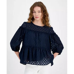 Macy's Women's Lattice Clip-Dot Balloon-Sleeve Blouse-