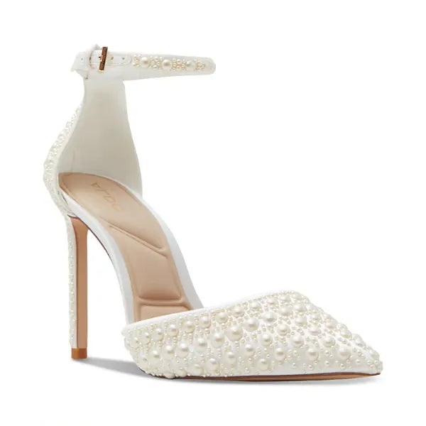ALDO Women's Derperla Two Piece Pearl Pumps, Elegant Stylish Heeled shoes , White Multi