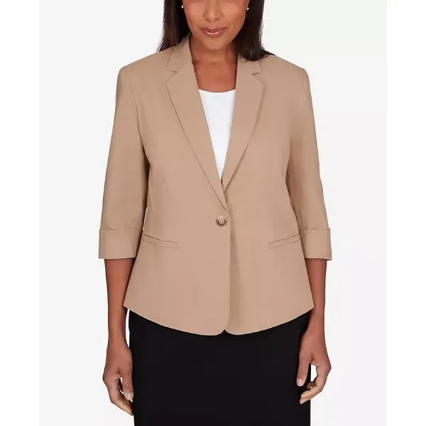 Alfred Dunner Women's featuring long sleeves Classic Fit Jacket, Tan
