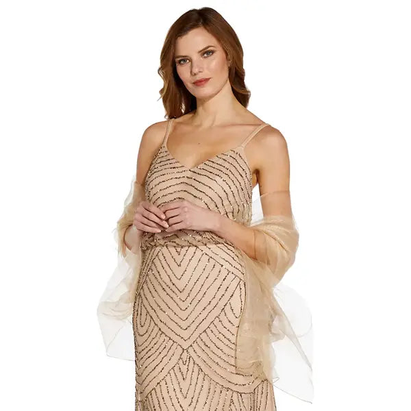 Adrianna Papell Metallic Wrap Scarf, Elegant Shimmering Accessory for Evening or Special Occasions , Size OS