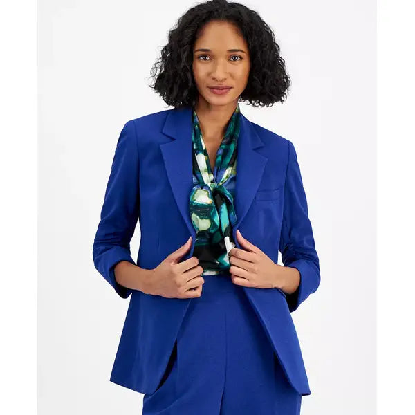Women's Textured Crepe One-Button Blazer, Created for Macy's-Dark cobalt