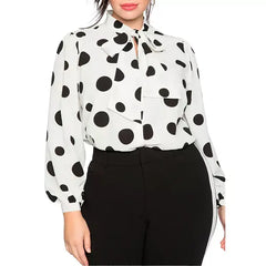 Macy's Plus Size Printed Tie Neck Blouse-Soft white ground