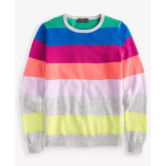 Women's 100% Cashmere Striped Crewneck Sweater, Created for Macy's-Bright marine combo