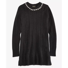 Women's Cashmere Embellished Cable-Knit Tunic Sweater, Created for Macy's-Classic black
