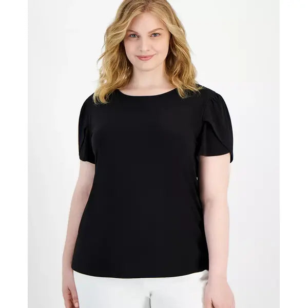 Anne Klein Plus Size Tulip Sleeve Top, Stylish Comfortable Womens Top, Anne Black