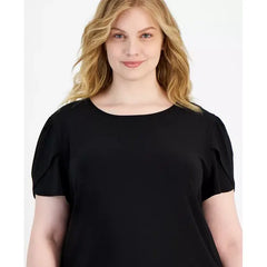 Anne Klein Plus Size Tulip Sleeve Top, Stylish Comfortable Womens Top, Anne Black
