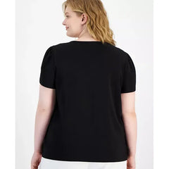 Anne Klein Plus Size Tulip Sleeve Top, Stylish Comfortable Womens Top, Anne Black