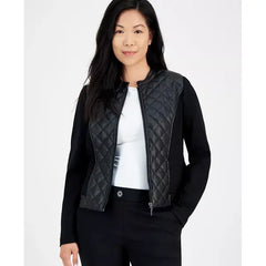 Anne Klein Petite Quilted Faux Leather Jacket, Stylish and Comfortable Outerwear, Anne Black