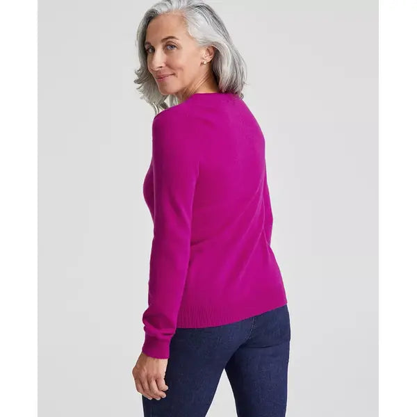 Macy's 100% Cashmere Women's Long-Sleeve Crewneck Sweater, Created for Macy's-Fuchsia flirt