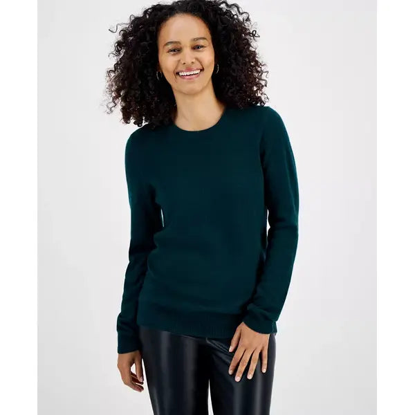 Macy's 100% Cashmere Women's Long-Sleeve Crewneck Sweater, Created for Macy's-Deep pine