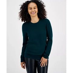 Macy's 100% Cashmere Women's Long-Sleeve Crewneck Sweater, Created for Macy's-Deep pine