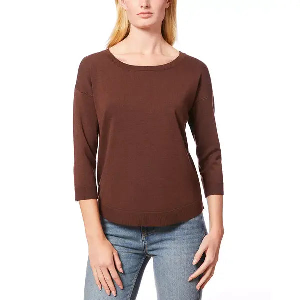 Macy's Women's Boat-Neck Button-Back Sweater-Brown