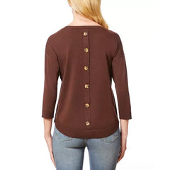 Macy's Women's Boat-Neck Button-Back Sweater-Brown