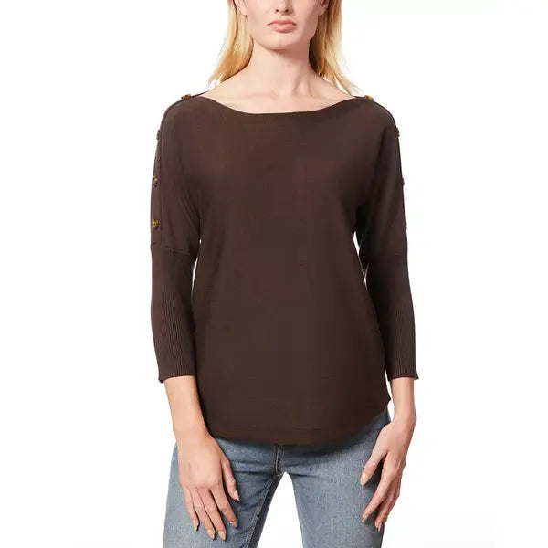 Macy's Women's Dolman-Sleeve Buttoned-Sleeve Sweater, Regular & Petite-Brown