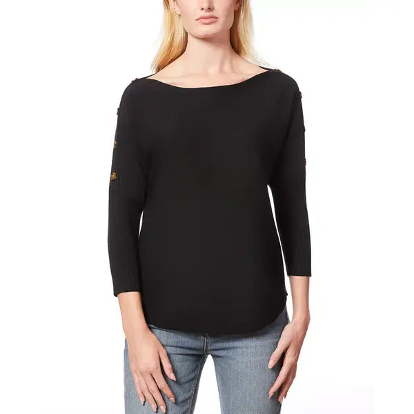 Macy's Women's Dolman-Sleeve Buttoned-Sleeve Sweater, Regular & Petite-Jet black
